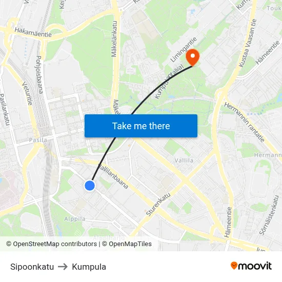 Sipoo Street to Kumpula map