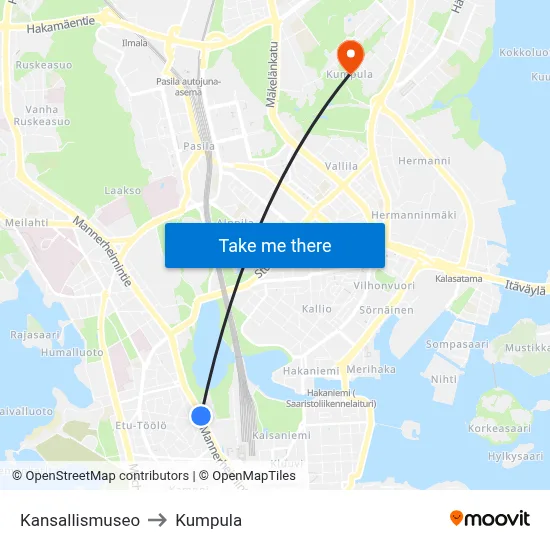 National Museum to Kumpula map