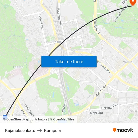 Kajanus Street to Kumpula map