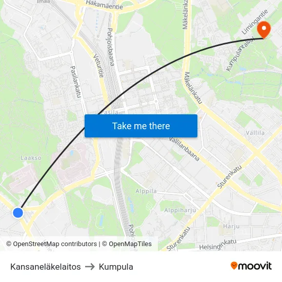 Kansaneläkelaitos to Kumpula map