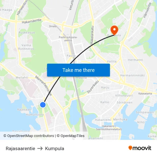 Border Island Road to Kumpula map