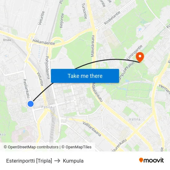 Esterinportti [Tripla] to Kumpula map