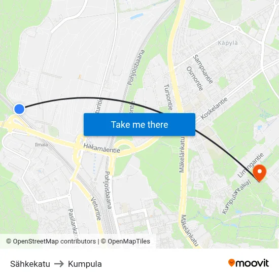 Telegraph Street to Kumpula map