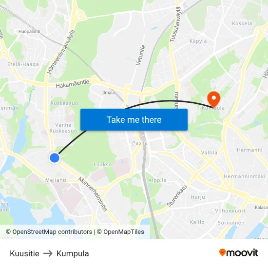 Spruce Road to Kumpula map