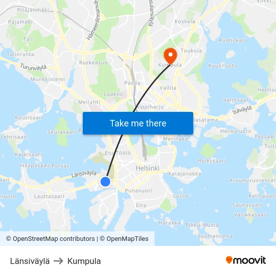 Länsiväylä to Kumpula map