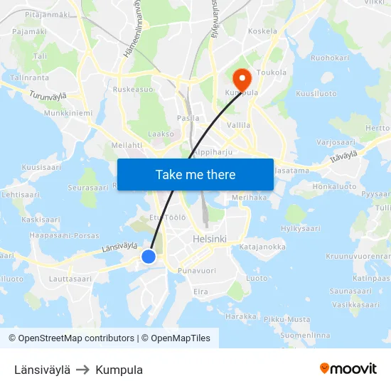 Länsiväylä to Kumpula map