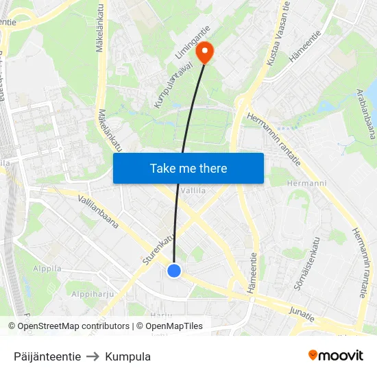 Päijänteentie to Kumpula map