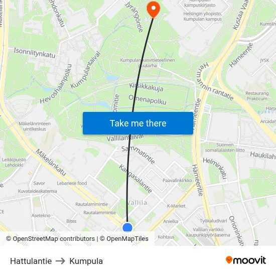 Hattula Road to Kumpula map