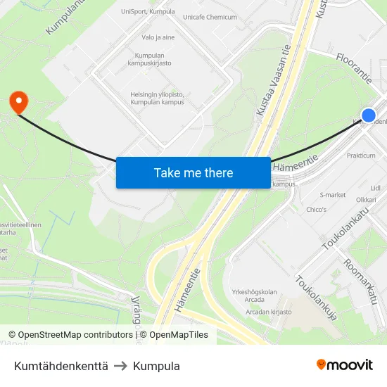 Kumtähti Field to Kumpula map