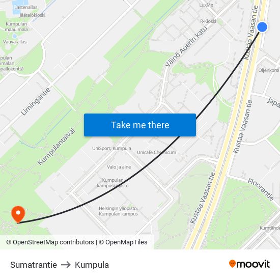 Sumatrantie to Kumpula map