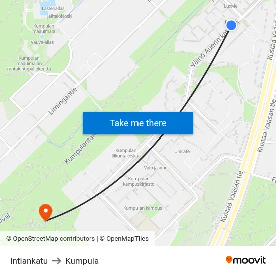 Indian Street to Kumpula map
