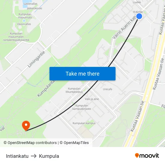 Indian Street to Kumpula map