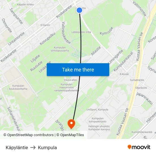 Käpyläntie to Kumpula map