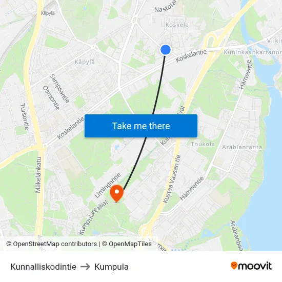 Municipal Home Road to Kumpula map