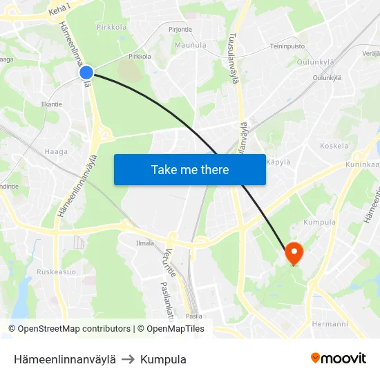 Hämeenlinnanväylä Avenue to Kumpula map