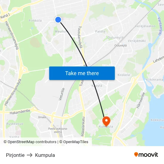 Pirjo Road to Kumpula map