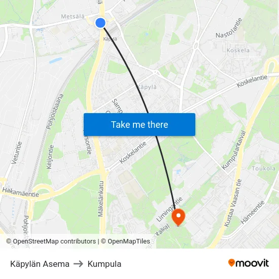 Käpylän Asema to Kumpula map