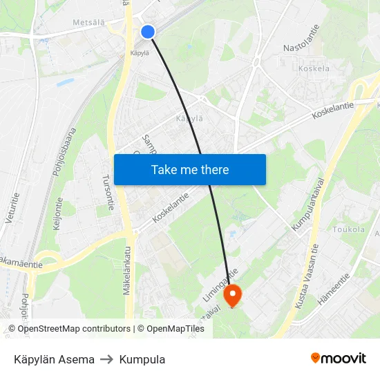 Käpylän Asema to Kumpula map