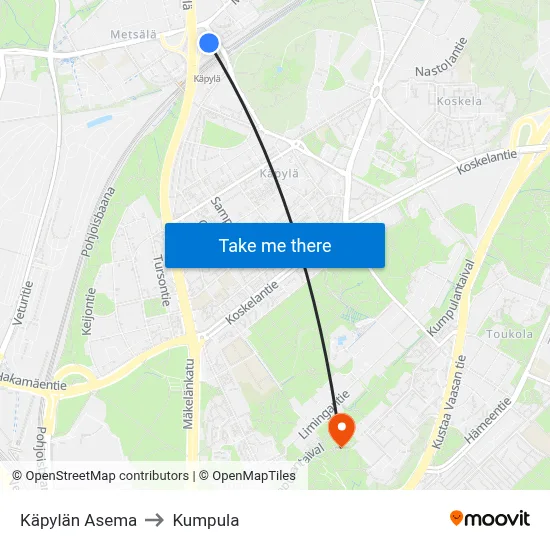 Käpylän Asema to Kumpula map