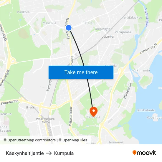 Käskynhaltijantie to Kumpula map