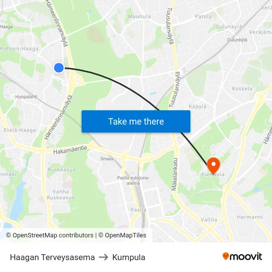 Haagan Terveysasema to Kumpula map