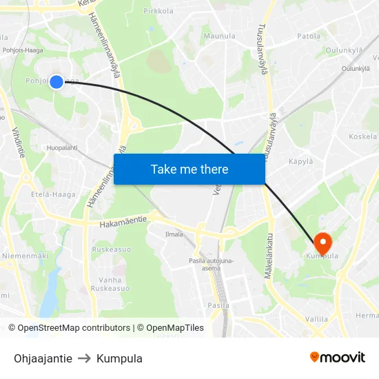 Ohjaajantie to Kumpula map