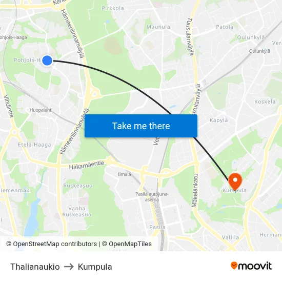 Thalia Square to Kumpula map