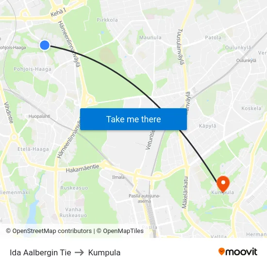 Ida Aalbergin Tie to Kumpula map