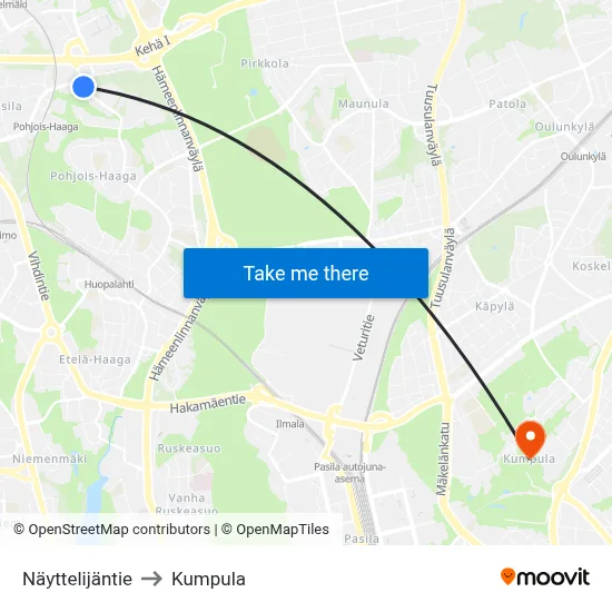 Nayttelijantie to Kumpula map