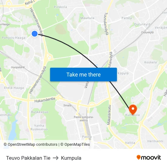 Teuvo Pakkala Road to Kumpula map