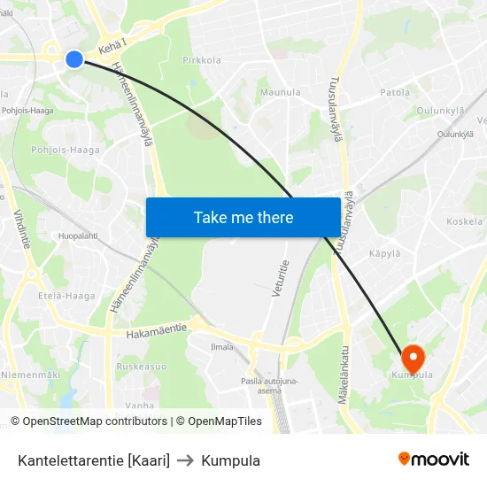 Kantelettarentie [Kaari] to Kumpula map