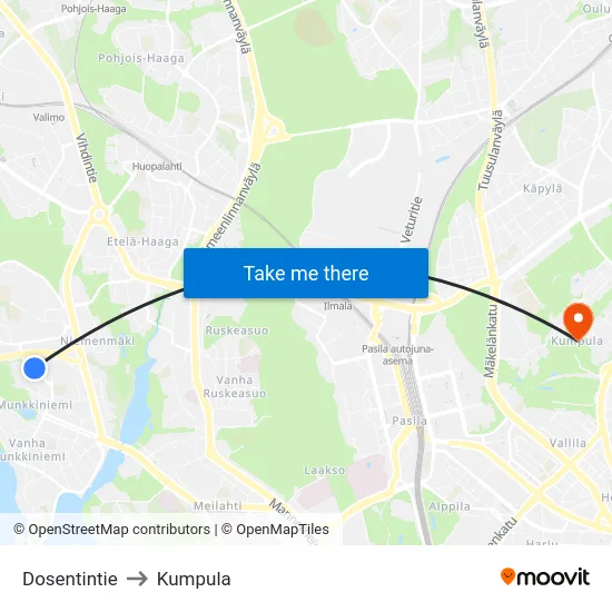 Dosentintie to Kumpula map