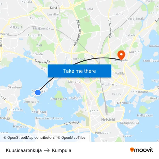 Kuusisaarenkuja to Kumpula map