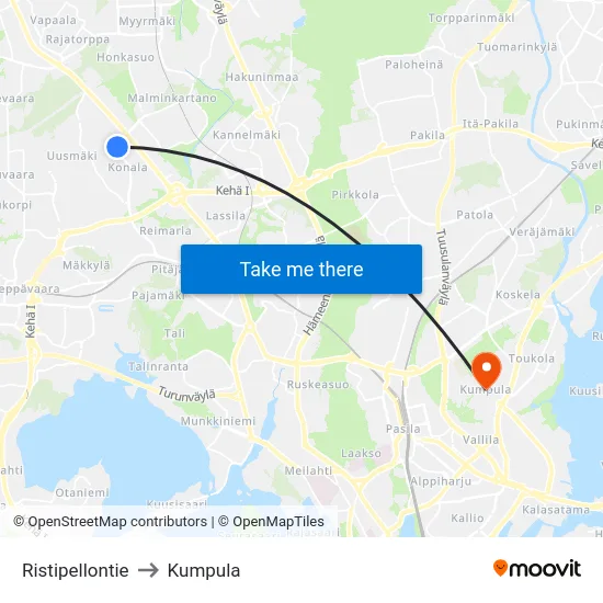 Ristipellontie to Kumpula map