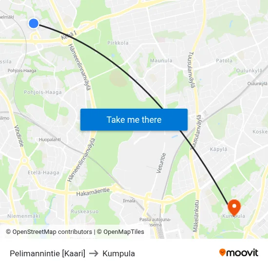 Pelimannintie 🛍️ to Kumpula map