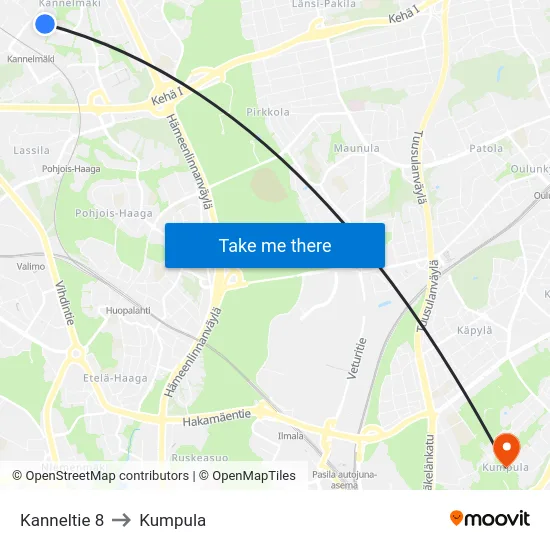 Kanneltie 8 to Kumpula map