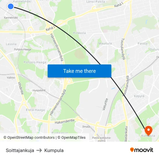 Soittaja Alley to Kumpula map