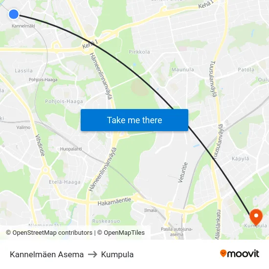 Kannelmäen Asema to Kumpula map