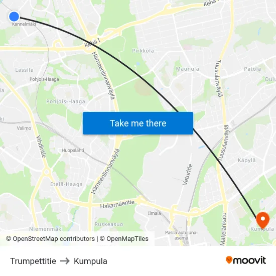 Trumpet Road to Kumpula map
