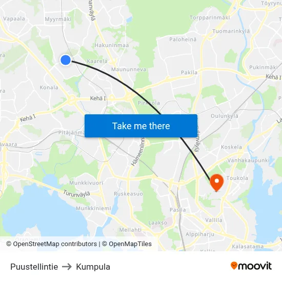 Puustellintie to Kumpula map