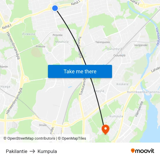 Pakila Road to Kumpula map