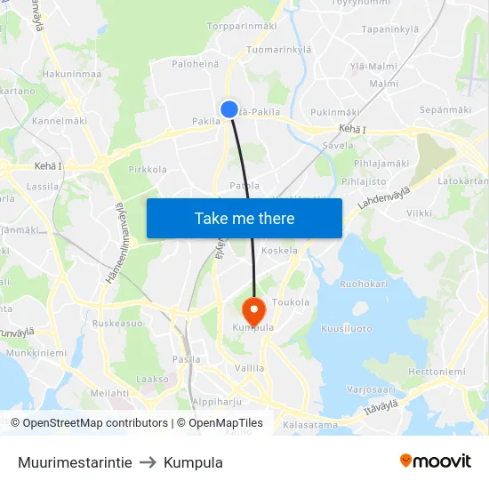 Muurimestarintie to Kumpula map