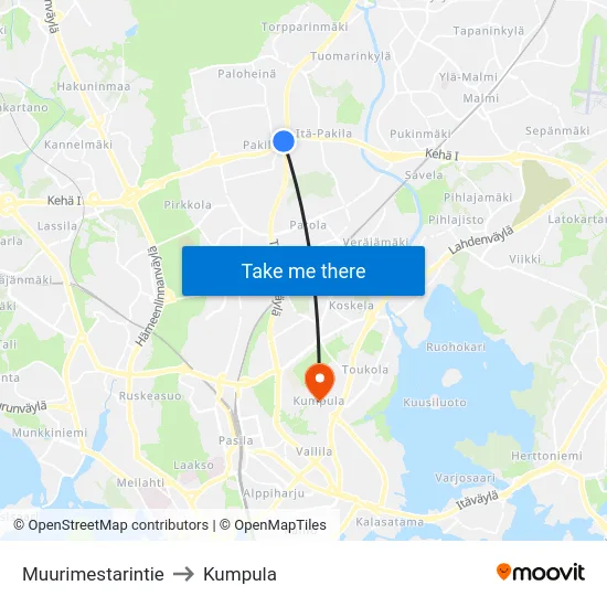 Muurimestarintie to Kumpula map