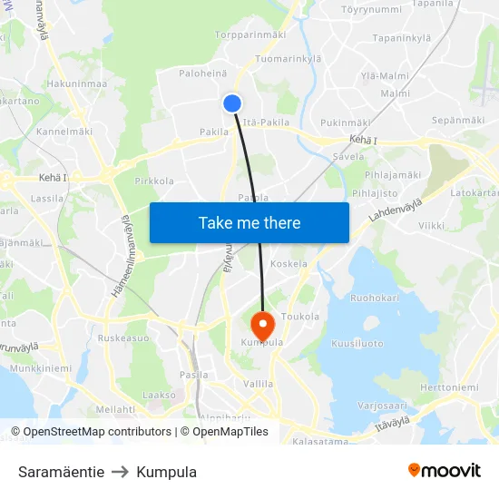 Saramäentie to Kumpula map