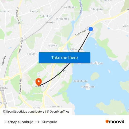 Hernepellonkuja to Kumpula map