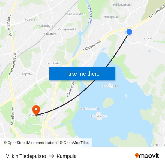 Viikki Science Park to Kumpula map