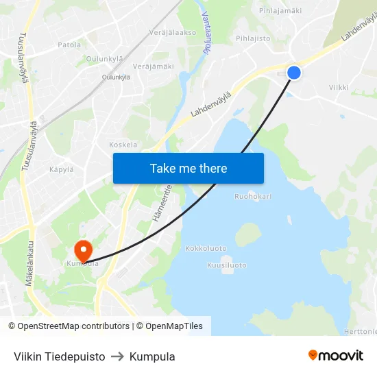 Viikki Science Park to Kumpula map