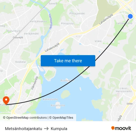 Forester Street to Kumpula map