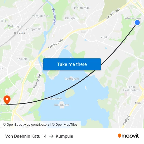 Von Daehn Street 14 to Kumpula map
