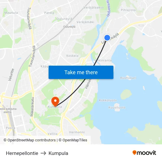 Pea Field Road to Kumpula map